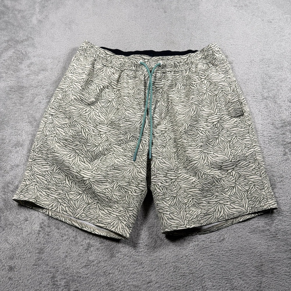 Wellen Swim Trunks Mens Medium Green Abstract 7" Inseam Lined Drawstring Summer
